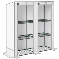 Outsunny Serra da Giardino con 2 Porte Avvolgibili, Scaffale a 3 Ripiani e Tasche Laterali, Bianco e Grigio(m-1)