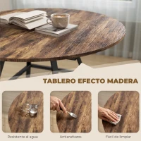 HOMCOM Mesa de Comedor Redonda para 4 Personas con Estante Marco Metálico para Sala de Estar Ø100x76 cm Marrón Rústico(m-6)