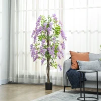 HOMCOM 180cm Ficus Artificial Tree, Fake Wisteria Tree in Nursery Pot, Indoor Greenery Tall Faux Floor Plant for Living Room Office Decor, Purple(m-10)