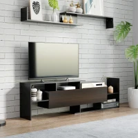HOMCOM Mobile TV con mensola a muro, ripiani e armadietto, Nero e Marrone scuro(m-10)