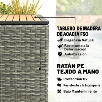 Outsunny Caja de Jardín 450 L Polyrattan Impermeable Caja para Cojines con Tapa de Madera FSC y Pistones de Gas Forro Interior(m-8)