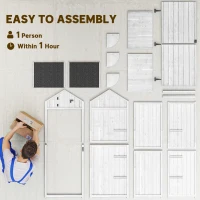 Outsunny Dulap pentru grădină exterior din lemn, Adăpost pentru unelte, 3 rafturi, 2 uși cu cleme, 77x54x179cm, Gri deschis(m-4)