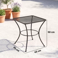 Outsunny Tavolino da Giardino Quadrato in Acciaio con Piano Traforato, 45x45x50 cm, Nero(m-3)