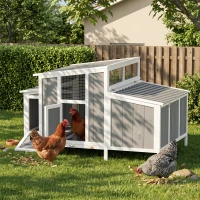 PawHut Hühnerstall Holz Hühnerhaus mit abschließbarer Tür Nistkasten wasserdichtem PET-Dach für 3-4 Hühner, 145x90x92 cm Grau(m-10)