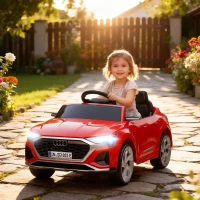AIYAPLAY Elektro-Kinderauto, 12V Audi Q8, 3-5 km/h, Fernsteuerung, Scheinwerfer, Musik, Rot(m-10)