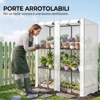 Outsunny Serra da Giardino con 2 Porte Avvolgibili, Scaffale a 3 Ripiani e Tasche Laterali, Bianco e Grigio(m-6)