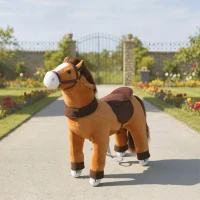 AIYAPLAY Reitpferd für Kinder, Stoffbezug, stabiler Rahmen, sanfte Räder, Schaukelpferd, 3-5 Jahre, Dunkelbraun(m-10)