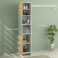 HOMCOM Mobile Bagno Alto 170cm, con 2 Armadietti e Ripiani Regolabili, Scomparti Aperti, per Lavanderia, Bianco(m-4)