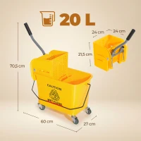 HOMCOM Cubo de Fregar 20L con Ruedas y Escurridor Cubo para Fregona con Separador de Agua 60x27x70,5 cm Amarillo(m-3)