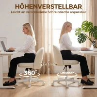 HOMCOM Bureaustoel voor thuis, met hoogteverstelling, kantelfunctie, draaibare stoel met wielen, crème(m-7)