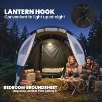 Outsunny Camping Tent, 3 Man Blackout Tent with Bedroom and Living Room, Portable with Bag, for Fishing Hiking Festival, Khaki(m-7)