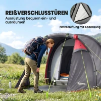 Outsunny Campingtent, Pop-up tent voor 2-3 personen, Voortent & Slaapgedeelte, Waterdicht, 426 x 206 x 154 cm, Grijs(m-5)
