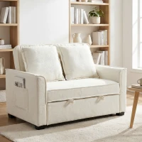 HOMCOM Sofá Cama 2 Plazas 3 en 1 con Respaldo Ajustable Bolsillos Laterales 2 Almohadas para Sala de Estar Blanco Crema(m-10)