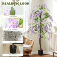 HOMCOM 180cm Ficus Artificial Tree, Fake Wisteria Tree in Nursery Pot, Indoor Greenery Tall Faux Floor Plant for Living Room Office Decor, Purple(m-4)