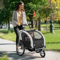 HOMCOM Remorque vélo enfant 2 en 1 avec ceinture de sécurité 5 points, réflecteurs, drapeau et rideau coupe-vent, noir(m-10)