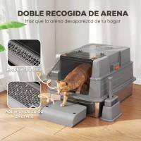 PawHut Arenero XXL de Acero Inoxidable de 130L con Tapa Abatible de 180° Laterales Altos con Pala y Pedal 70x50x43 cm Gris(m-6)