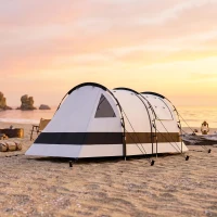 Outsunny Camping Tent, 3 Man Blackout Tent with Bedroom and Living Room, Portable with Bag, for Fishing Hiking Festival, Khaki(m-9)