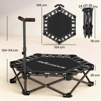 SPORTNOW Trampolim de Fitness Dobrável 104 cm com Barra Ajustável em 3 Alturas e Bolsa de Transporte Preto(m-3)