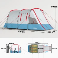 Outsunny 3 Person Tunnel Tent, Large Camping Tent with Bedroom, Living Room, Sewn-in Floor, 3 Doors, Carry Bag, 2000mm for Fishing, Hiking, Sports, Travelling, 510L x 240W x 180H cm, Blue(m-3)