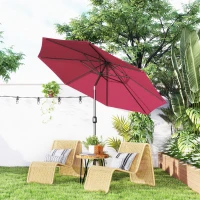 Outsunny Chapéu de Sol de Jardim Ø295x250cm com Manivela Chapéu de Sol Exterior com Mecanismo de Inclinação e Mastro Desmontável de Metal para Terraço Piscina Pátio Vinho(m-2)