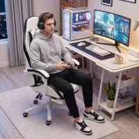 Vinsetto Cadeira Gaming de Couro PU com Altura Ajustável Reclinável 135° e Apoio para os Pés Retrátil 65x65x121-129 cm Branco e Preto(m-8)