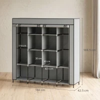 HOMCOM Fabric Wardrobe for Bedroom, Portable Cloth Wardrobe with 10 Compartments, 2 Hanging Rails and 4 Fabric Drawers, 166 x 42.5 x 169.5cm, Dark Grey(m-3)