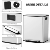 HOMCOM 50L Dual Compartment Stainless Steel Bin, with Deodoriser Holders - Silver(m-7)