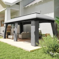 Outsunny Pavillon, Partyzelt, mit Fliegennetzen, Winddach, bis 15 Personen, dunkelgrau, 3 x 6 x 3 m(m-10)