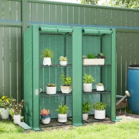 Outsunny Serre de jardin avec étagères métalliques à 3 niveaux serre de balcon couverture PE toit incliné 144 x 48 x 152 cm vert(m-10)