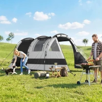 Outsunny Camping Tent, 3 Man Blackout Tent with Bedroom and Living Room, Portable with Bag, for Fishing Hiking Festival, Khaki(m-2)