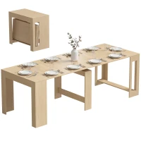 HOMCOM Uitschuifbare eettafel voor kleine ruimtes, om te bouwen tot console, zitplaatsen voor 10 personen, houtlook lichtbruin(m-15)