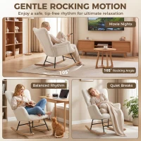 HOMCOM Rocking Chair, Teddy Fleece Rocker Chair with Tufted Wingback, Side Pockets, Rubber Wood Legs, Cream White(m-4)