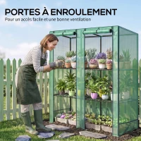 Outsunny Serre de jardin avec étagères métalliques à 3 niveaux serre de balcon couverture PE toit incliné 144 x 48 x 152 cm vert(m-6)