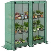 Outsunny Serre de jardin avec étagères métalliques à 3 niveaux serre de balcon couverture PE toit incliné 144 x 48 x 152 cm vert(m-11)