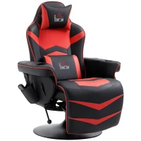 HOMCOM Gaming-stoel met massagefunctie, inclusief voetensteun, ligfunctie, rood + zwart.(m-11)