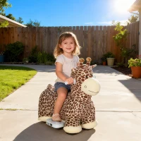 AIYAPLAY Giraffe zum Reiten, fahrendes Reitpferd in Giraffenform, Batteriebetrieb, waschbarer Bezug, Pedale, leise Räder, Musik, 1,5-5 Jahre, Braun(m-10)
