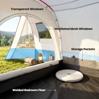 Outsunny 3 Person Tunnel Tent, Large Camping Tent with Bedroom, Living Room, Sewn-in Floor, 3 Doors, Carry Bag, 2000mm for Fishing, Hiking, Sports, Travelling, 510L x 240W x 180H cm, Blue(m-7)