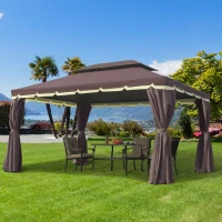 Outsunny Tonnelle de jardin extérieur 4 x 3 m barnum double toit tente de réception avec parois et moustiquaires marron(m-13)