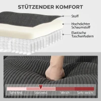 HOMCOM Ecksofa U-Form Sofa Couch mit Federpolsterung gepolsterte Armlehnen beweglicher Ottomane Cord 292x224x85 cm Dunkelgrau(m-5)