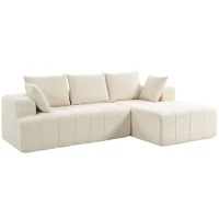 HOMCOM Ecksofa 256 cm mit Ottomane, 3‑Sitzer‑Schlafsofa aus Chenille in L‑Form, breite Sitz- und Armlehnen, beige(m-8)