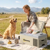 Outsunny 16L Portable Car Fridge, -20℃ to 10℃ Adjustable Temperature - Khaki/Grey(m-8)