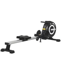 HOMCOM Rameur d'appartement Pliable freinage magnétique - Silencieux - 8 Niveaux de résistance magnétique - Glissière en Aluminium - écran LCD Multifonction - Acier alu. ABS Noir Argent(m-12)