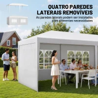 Outsunny Tenda para Festas com 4 Paredes Laterais 2 Janelas e Estrutura de Aço 585x295x255 cm Branco(m-4)