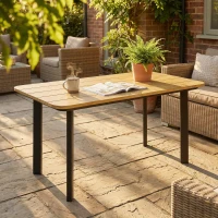 Outsunny Outdoor Garden Coffee Table, Garden Table with Slatted Wood Plastic Composite Top and Metal Frame, Brown(m-10)