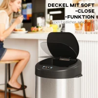 HOMCOM Sensor prullenbak 55 L contactloze afvalbak met soft-close deksel van RVS voor keuken en sportschool(m-7)