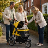 PawHut Foldable Pet Stroller, with Universal Wheels, Shock Absorber, for Medium and Large Dogs - Grey(m-2)