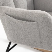 HOMCOM Rocking Chair, Teddy Fleece Rocker Chair with Tufted Wingback, Side Pockets, Rubber Wood Legs, Light Grey(m-13)