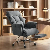 HOMCOM Bürostuhl Höhenverstellbarer Drehstuhl mit Lendenwirbelstütze, Fußstütze, Schneeflanell, 80 x 80 x 106-114 cm Dunkelgrau(m-10)