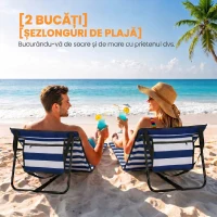 Outsunny Set 2 Șezlonguri de Plajă Pliabile și Reglabile cu Buzunar, din Oțel și Poliester, 142x51x40 cm, Multicolor(m-4)