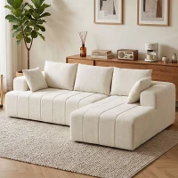 HOMCOM Ecksofa 256 cm mit Ottomane, 3‑Sitzer‑Schlafsofa aus Chenille in L‑Form, breite Sitz- und Armlehnen, beige(m-6)